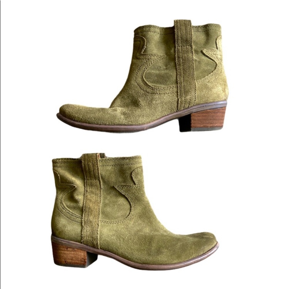Lucky Brand Army Green Soft Suede Booties Size 7